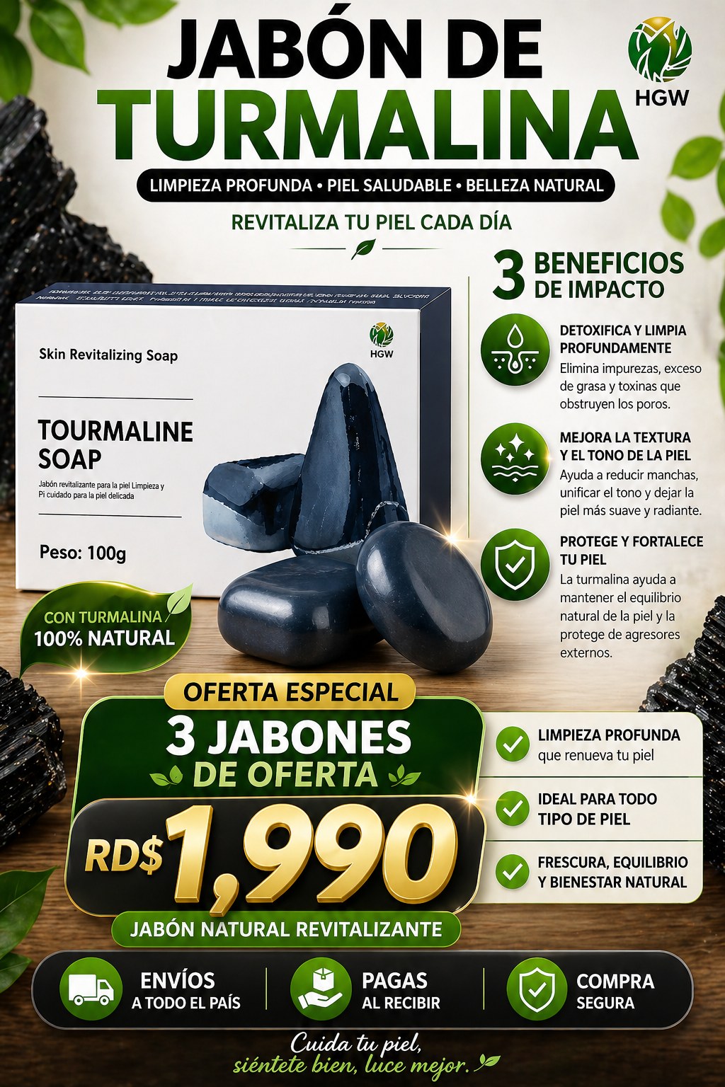 Jabón de Turmalina HGW, pack de 3 jabones por RD$1,990